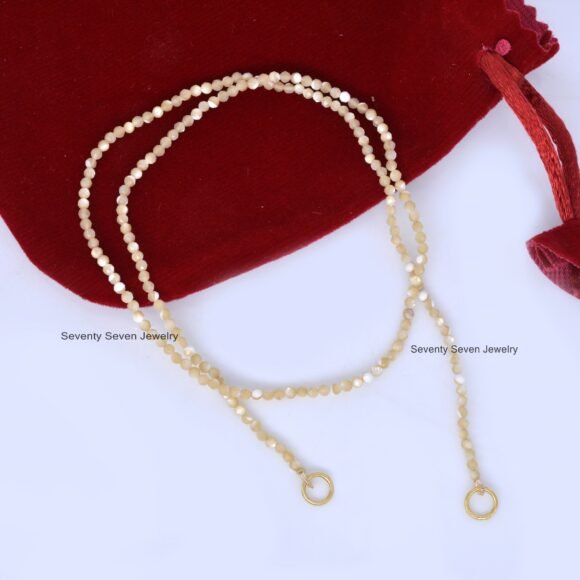 14k Gold Enhancer Beads Chain, Lapis Beads Chain Necklace - Image 7