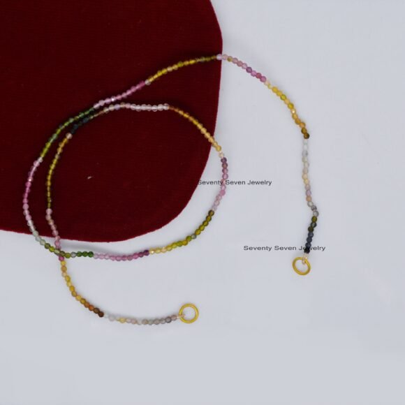 14k Gold Enhancer Beads Chain, Lapis Beads Chain Necklace - Image 6
