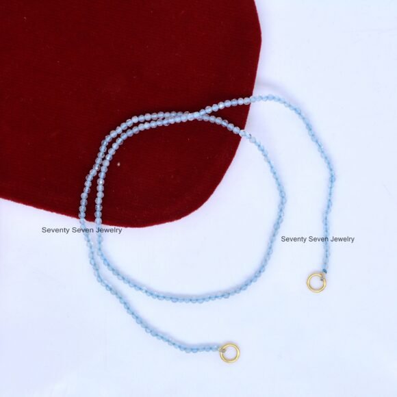 14k Gold Enhancer Beads Chain, Lapis Beads Chain Necklace - Image 8