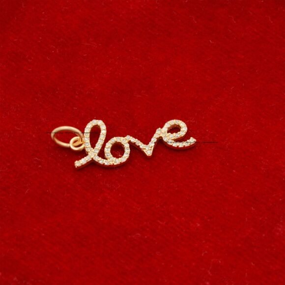 14K Gold Diamond Love Pendant, Cursive Love Pendant - Image 2