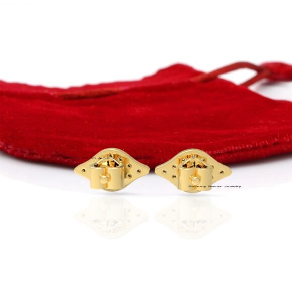 14k Gold Evil Eye Stud Earrings, Ruby Eye Studs, Diamond Evil Eyes Studs - Image 5