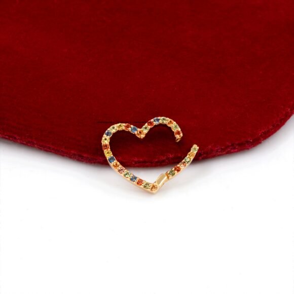 9K Gold Diamond Heart Enhancer, Multistone Heart Link Lock - Image 8