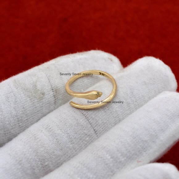 9k Gold Emerald Snake Ring, Diamond Snake Ring, Snake Cuff Ring - Image 8