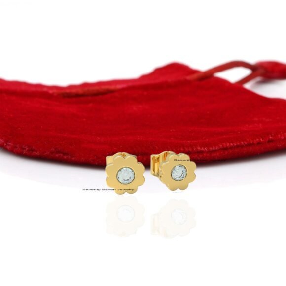 9k Diamond Flower Earrings, 9k Gold Diamond Studs, 9K Diamond Earrings - Image 2