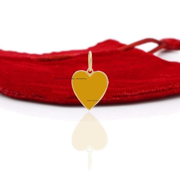 14K Gold Enamel Heart Pendant, 14K Charms Heart Pendant - Image 8