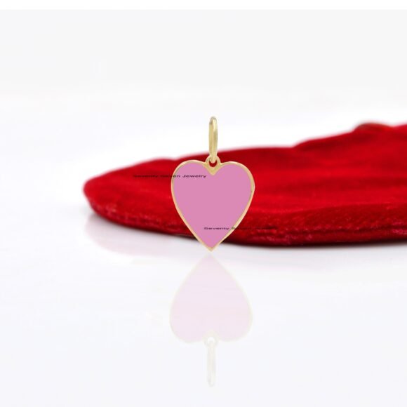 Heart Enamel 9K Gold Pendant, Enamel Gold Heart Charms - Image 4