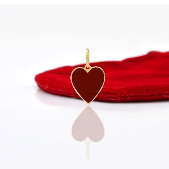 Heart Enamel 9K Gold Pendant, Enamel Gold Heart Charms - Image 3