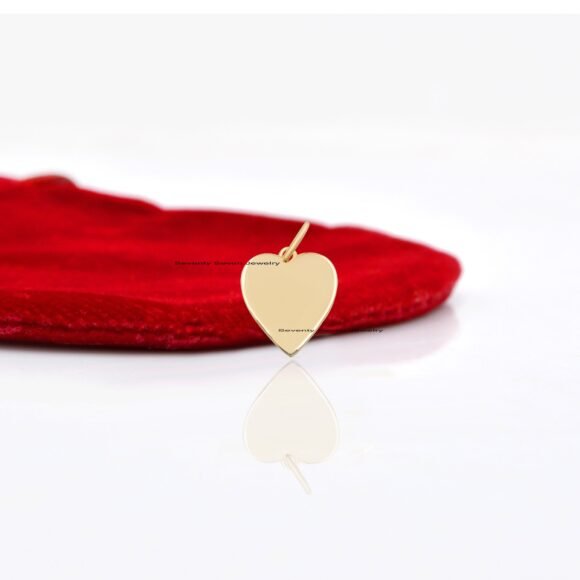Heart Enamel 9K Gold Pendant, Enamel Gold Heart Charms - Image 6