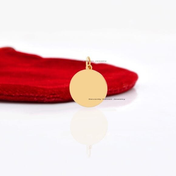 9K Solid Gold Enamel Initial Pendant, 9k Personalized Disc Enamel Pendant - Image 5