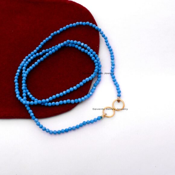 14k Gold Enhancer Beads Chain, Lapis Beads Chain Necklace - Image 3