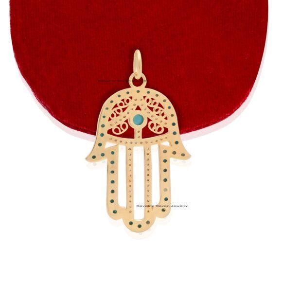Sterling Silver Hamsa Hand Pendant, Diamond Hamsa Hand Pendant - Image 9