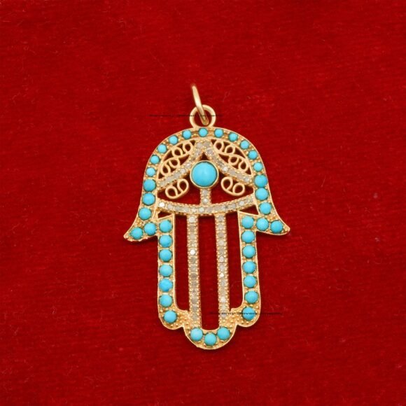 Sterling Silver Hamsa Hand Pendant, Diamond Hamsa Hand Pendant - Image 8