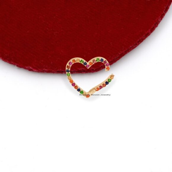 9K Gold Diamond Heart Enhancer, Multistone Heart Link Lock - Image 4