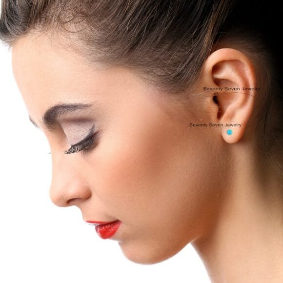 Solid 14K Gold Turquoise Studs, 14k Round Turquoise Studs - Image 3