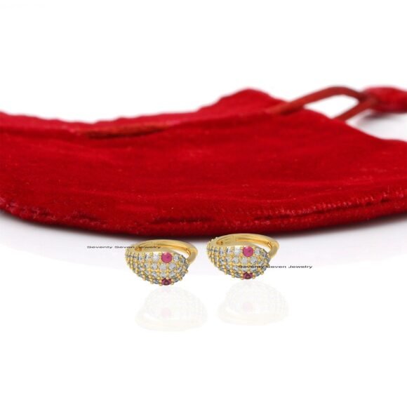 Diamond Snake Hoop Huggies, Gemstone Snake Huggies - Image 3