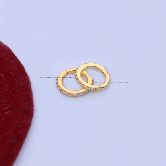 9k Gold Diamond Hoop Huggies Earring, Dainty Huggies Earrings - Image 2