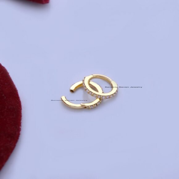 9k Gold Diamond Hoop Huggies Earring, Dainty Huggies Earrings
