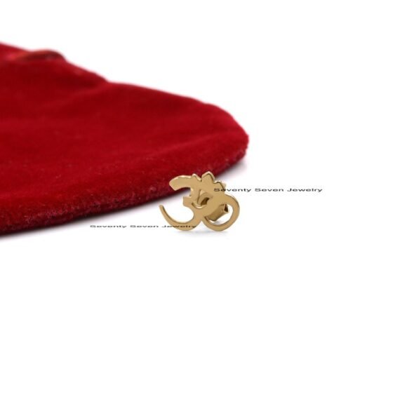 14k Solid Gold Om Studs, 14K Gold OM Studs, OM Stud Earrings