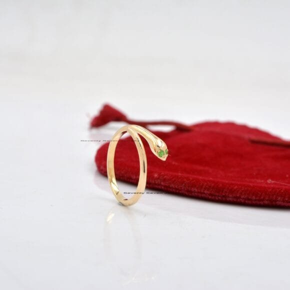 14K Solid Gold Diamond Snake Ring, Diamond Snake Ring Gold - Image 6