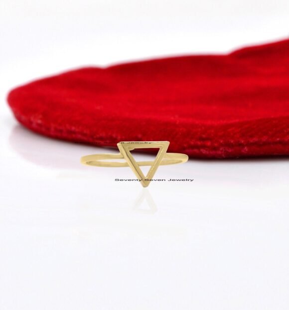14k Solid Gold Triangle Ring, Hollow Triangle Ring, Gold Geometric Ring