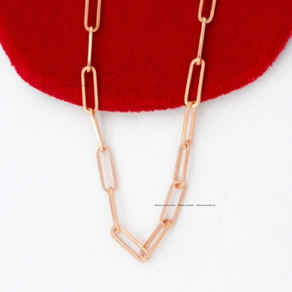 14k Gold Paperclip Chain Necklace, 14K Gold Chain - Image 5
