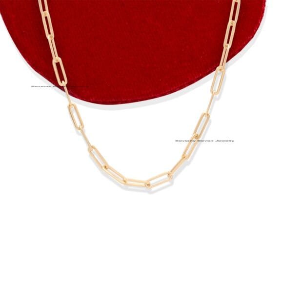 Solid Gold Elongated Link Paperclip Chain, Carabiner Connector Chain - Image 7