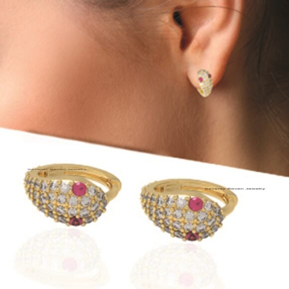 Diamond Snake Hoop Huggies, Gemstone Snake Huggies - Image 2