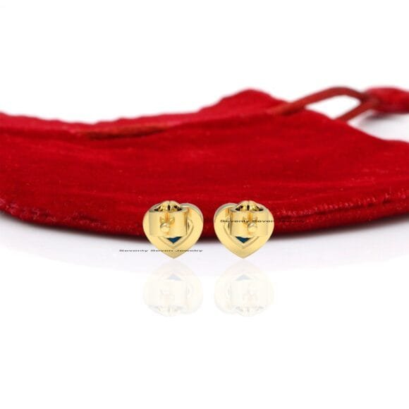 Solid 14K Gold Turquoise And Diamond Heart Studs, Pave Gemstone Heart Studs - Image 6