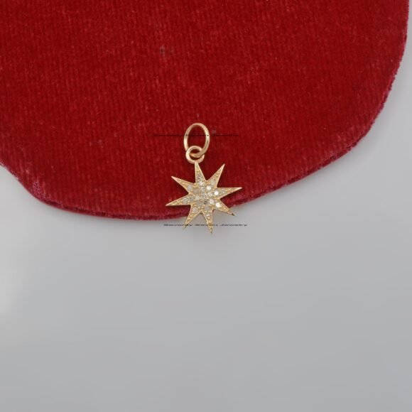 14K Gold Star Burst Diamond Pendant, 14k Star Pendant - Image 8