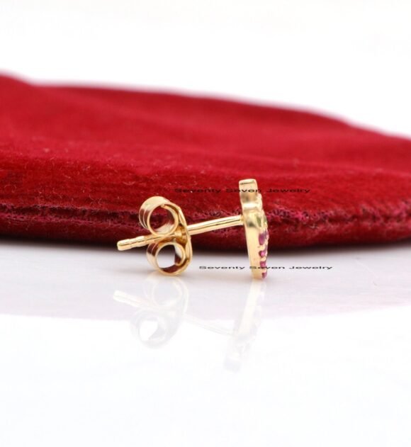14k Gold Strawberry Studs, 14k Strawberry Earrings, Ruby & Emerald Strawberry Studs - Image 4