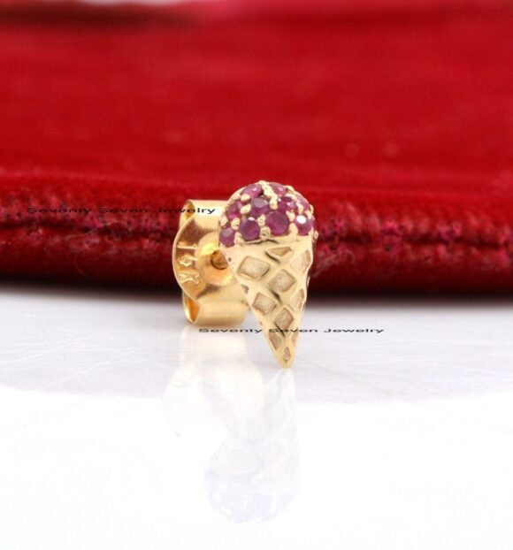 14k Gold Ice Cream Cone Studs, Ice Cream Minimalist Studs - Image 2
