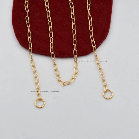 Solid 14K Gold Paper Clip Chain, Oval Link Necklace - Image 3