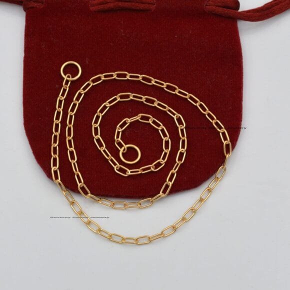 Solid 14K Gold Paper Clip Chain, Oval Link Necklace - Image 4