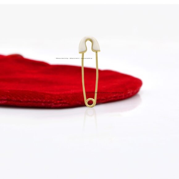 14k Gold Safety Pin Pendant, Safety Pin Enhancer, 14k Enamel Safety Pin Charm Holder - Image 5