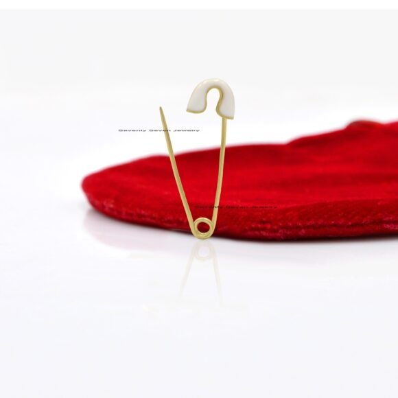 14k Gold Safety Pin Pendant, Safety Pin Enhancer, 14k Enamel Safety Pin Charm Holder - Image 3