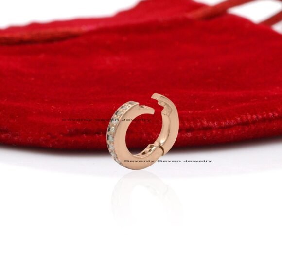 Pave Diamond 9k Gold Circle Charm, Diamond Round Enhancer - Image 9