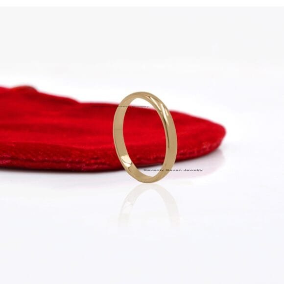 9k Gold Band Ring, 9k Simple Thin Wedding Band, Gold Plain Round Ring