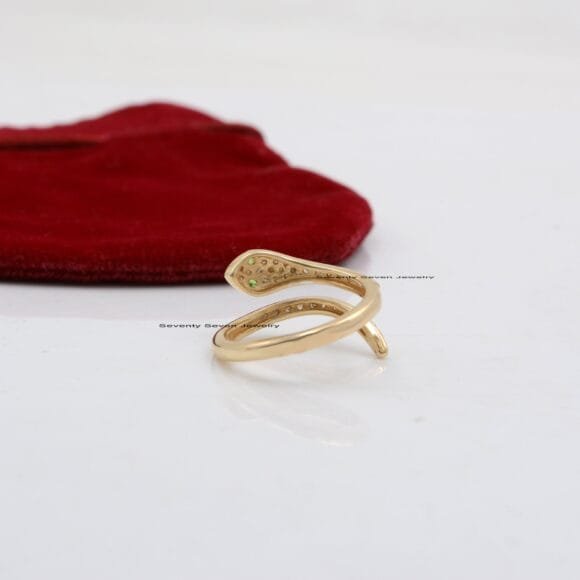 14K Solid Gold Diamond Snake Ring, Designer Snake Ring - Image 10