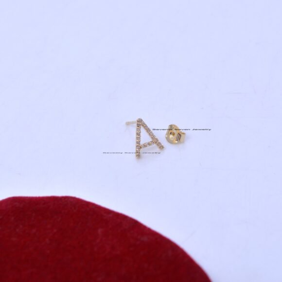 14K Gold Diamond Initial Studs, Gemstone Initial Studs - Image 7