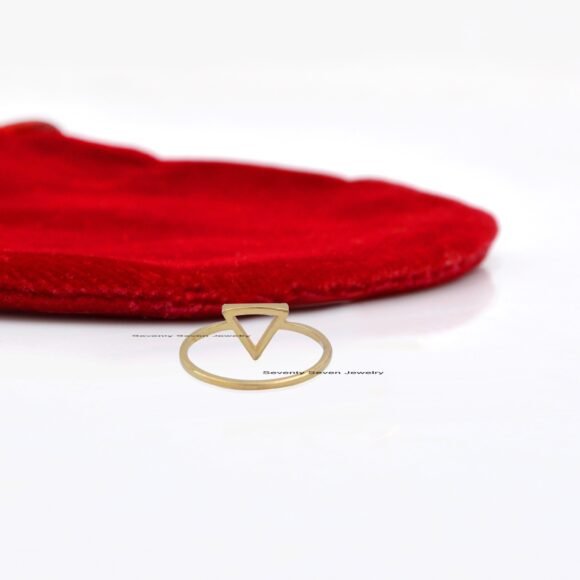 14k Solid Gold Triangle Ring, Hollow Triangle Ring, Gold Geometric Ring - Image 2