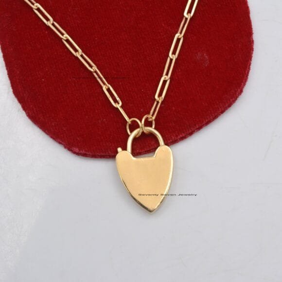 14K Solid Gold Heart Padlock, Gold Padlock Connector - Image 5