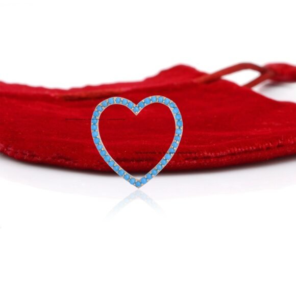 925 Silver Dainty Heart Turquoise Pendant, Valentine Day Gift Heart Pendant - Image 6