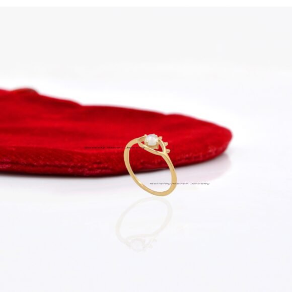 9K Gold Moonstone Evil Eye Ring, Gemstone Eye Ring,Solid Gold Eye Ring - Image 2