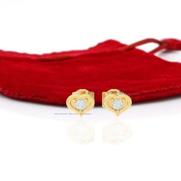 9k Gold Diamond Heart Studs, 9k Dainty Heart Stud