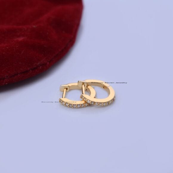 14K Gold Huggie Hoops Earrings, Gold Gemstone Huggies - Image 9