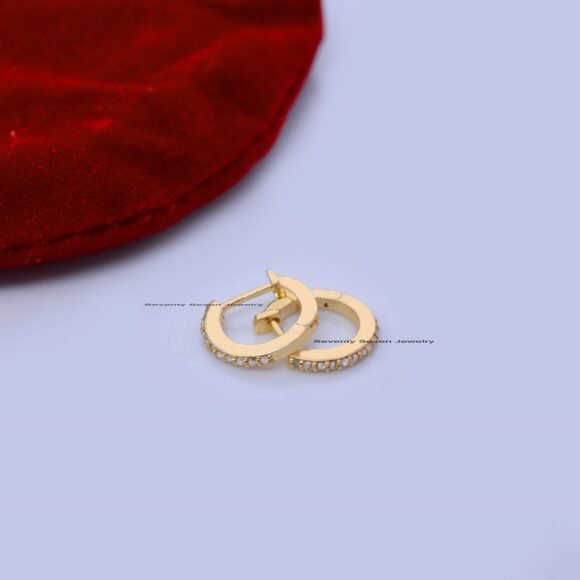 9K Gold Emerald Huggies, Gold Huggies Hoop, Tiny Hoop Huggies - Image 7