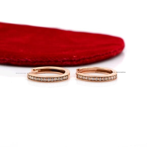Solid 14K Gold Diamond Hoop Huggies, 17 MM Turquoise Huggies - Image 3