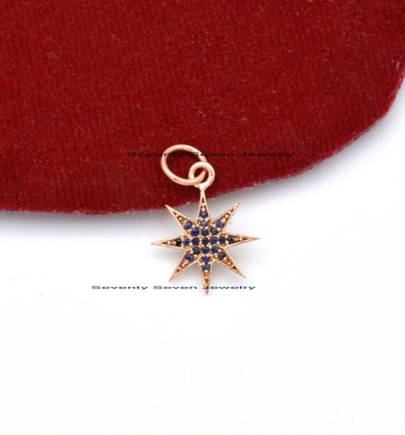 14K Gold Star Burst Diamond Pendant, 14k Star Pendant - Image 6
