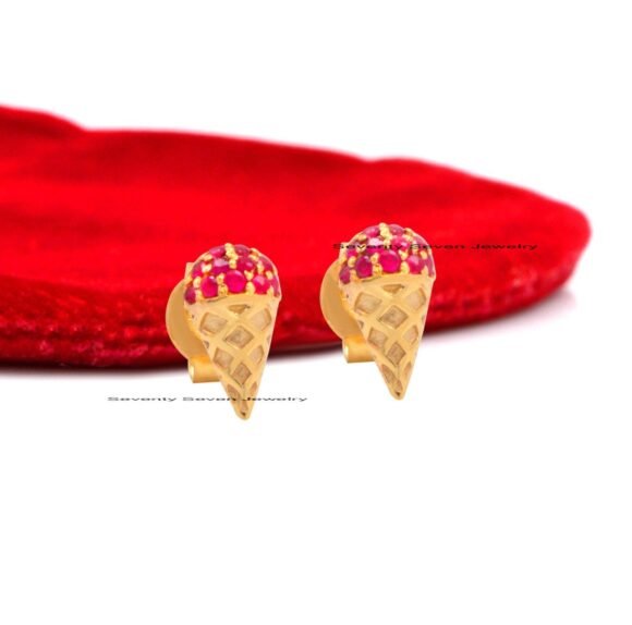 14k Gold Ice Cream Cone Studs, Ice Cream Minimalist Studs