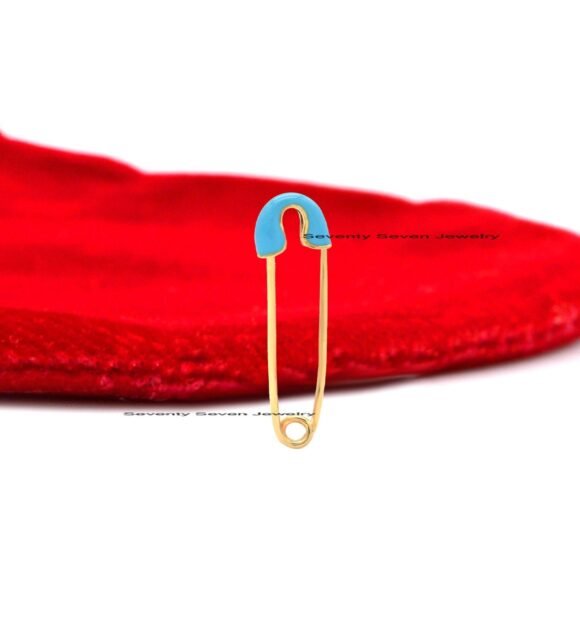 14k Gold Safety Pin Pendant, Safety Pin Enhancer, 14k Enamel Safety Pin Charm Holder - Image 6